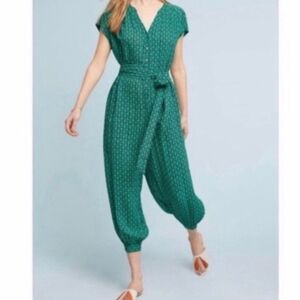 Anthropologie Maeve Geoscope Green Boho Bohemian Gipsy Global Jumpsuit Small